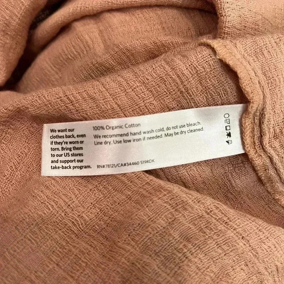 [OS]  Eileen Fisher V-Neck Organic Cotton Fringe-Trim Poncho Peach - Picture 6 of 8